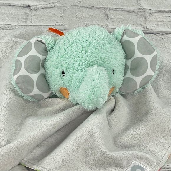Boppy Elephant Lovey Baby Security Blanket Aqua Finger Puppet Chevron Satin Back - Picture 2 of 8
